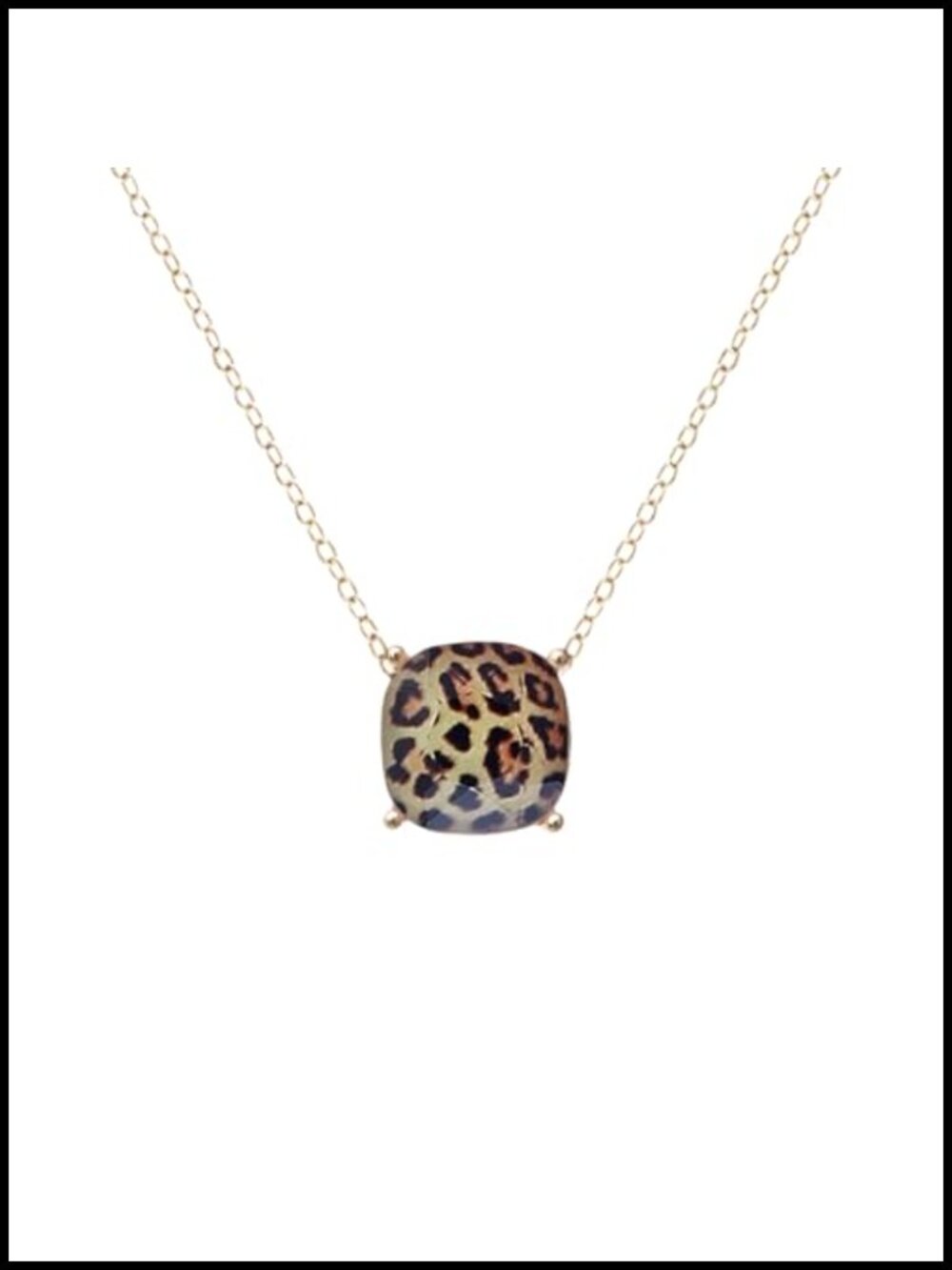 Dainty Cushion Cut Acrylic Gemstone Pendant Necklace 14K Gold Plated 16-19 Inch